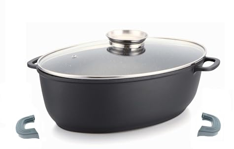 Aluminium Fonte Ovale Rôtissoire ø38cm Casserole Induction Pot Braiser, Cocotte Marmorbeschichtung