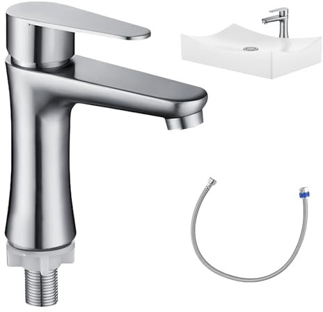 Rubinetto Bagno Lavabo, Miscelatore Lavabo, Rubinetto Da Bagno, Miscelatore Monocomando per Lavabo in Acciaio Inox 304, Rubinetti Lavabo per Bagno, Acqua freddo