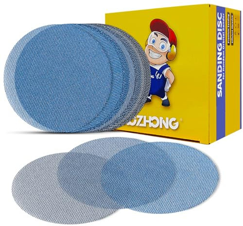 AOZHONG 5 inch Mesh Sandpaper Hook and Loop Sanding Discs Assorted Grits 80, 120, 180, 240, 320, 50 Pcs Ceramic Net Abrasive Discs for Random Orbital Sander