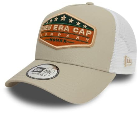 New Era Truckercap verstellbar Snapback Patch gebogener Schirm Mesh Kappe beige weiß - One-Size