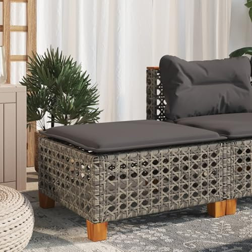 Juroupi Gartenhocker mit Kissen Hocker Outdoor Garten Hocker FüR Draussen Sitzhocker Outdoor Grau 63,5x56x32 cm Poly Rattan - 365933