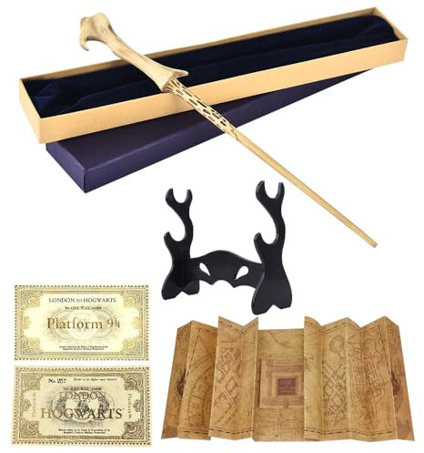 CJBIN Baguette Voldemort, 37CM Voldemort Baguette avec Noyau Acier, Baguette Voldemort Boîte Cadeau avec Carte, Billet et Support de Bbaguette Noire