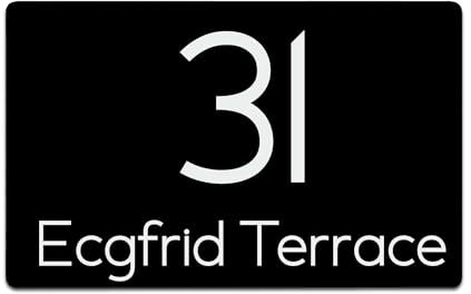 KreateSquare Personalised House Numbers Plaques, 200 x 130mm Black Aluminium Door Number Plaques for Wall | Engraved House Signs for Outside, Custom Address Name Plates (Design 3)