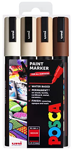 Posca PC-5M Water Based Permanent Marker Paint Art Pens - 1.8-2.5mm - Warm Neutral Tones - Wallet of 4