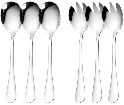 Reh:ncla 6 stück Salatbesteck Edelstahl Vorlegebesteck, Salatbesteck Set, Server Salatlöffel & Salatgabel Poliertes Design, 20cm Salatgabeln, Servierlöffel Groß für Familie Hotels, Spülmaschinenfest