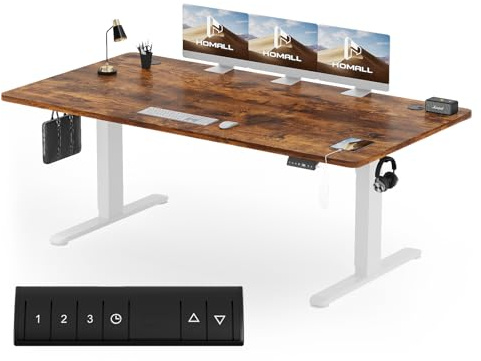 Homall Höhenverstellbarer Schreibtisch 200x80cm mit USB-A Ladeanschluss, Elektrischer Schreibtisch mit Kabel Management Tray, Standing Desk mit 3 Memory Funktion, Computertisch Braun+Weiß