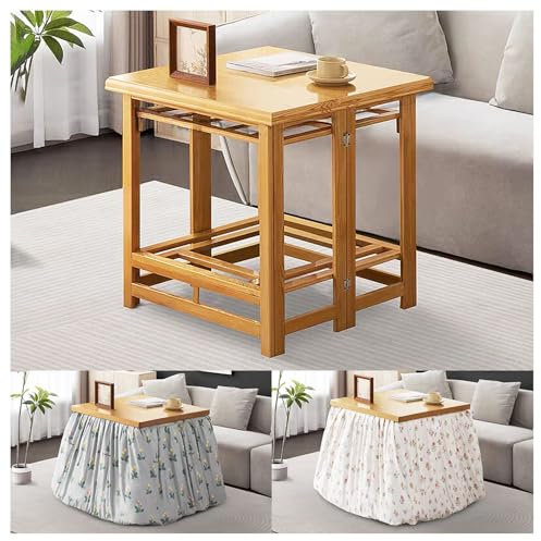 Winterwarmer Kotatsu-Tisch, Kotatsu-Tisch Multifunktionaler, mit Doppelseitiger Steppdecke, Klappbarer Kotatsu-Tisch mit Trockenfach, Heizung Nicht Inbegriffen,Natural,70×70cm/27.5×27.5in