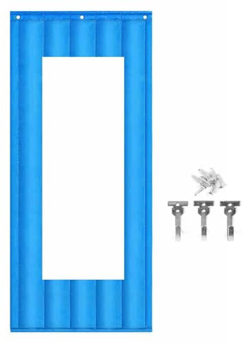 Thermo Türvorhang mit Großem Fenster, Oxford-Stoff für Windschutz, Wärmeschutzvorhang mit Haken, Thermo Vorhang tür Winter, für Den Privaten und Gewerblichen Bereich(Blue,70*240cm/27*94in)