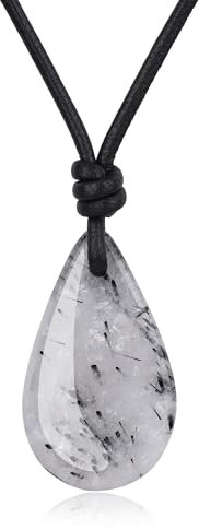 COAI Leder Halskette mit Träne der Engel Wassertropfen Anhänger aus Schwarzer Rutilquarz für Frauen