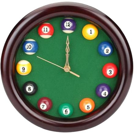 MagiDeal Billard-Poolkugel-Wanduhr, 25,4 cm, dekoratives Holz mit goldenen Zeigern, Wanddekoration, Billardtisch-Wanduhr für die Billardhalle
