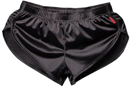GENEMEN Herren Satin Boxershorts Aloe Pants Casual Shorts Seiden Unterwäsche Split Pyjamahose Running Sports Shorts (Schwarz, L)
