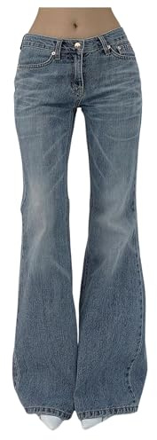 SOLY HUX Women's Low Rise Flare Leg Stretchy Denim Pants Y2k Going Out Bell Bottom Jeans Solid Blue Small