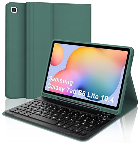 FOGARI Tastatur Hülle für Samsung Galaxy Tab S6 Lite 10,4 Zoll (2024/2022/2020), Deutsches QWERTZ Magnetisch Abnehmbarer Bluetooth Tastatur für Samsung Galaxy Tab S6 Lite 10.4 (Dunkelgrün)