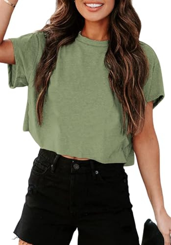 Tankaneo Damen Crop Top Oversize Sport T Shirt Rundhals | Sommer,Kurz,Bauchfrei Shirt,Loose Fit,Casual,Cropped Oberteile,Locker Blusetop