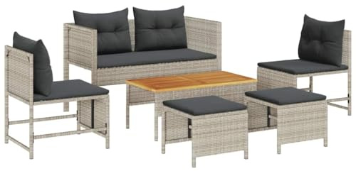 vidaXL Gartensofa-Set 6 STK. Hellgrau und Dunkelgrau Poly-Rattan