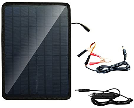 YQVEOT Placa Solar, Cargador de Panel Solar monocristalino de 100W 5V DC Salida con Enchufe de Cigarrillo de automóvil + Cable de Clip de cocodrilo de Carga de batería