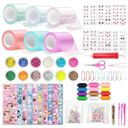 Nano Tape Bubbles Set für Kinder: Nano Tape Set - Elastische Blase Ballons Traceless Adhesive Nano Tape - DIY Nano Doppelseitiges Klebeband mit Pailletten Aufkleber (Colorful)
