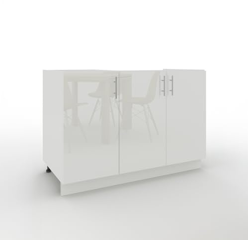 JD Greta Adjustable Kitchen Sink Base Unit - 1200mm - Sink Cabinet with Doors (No Worktop) - White Gloss