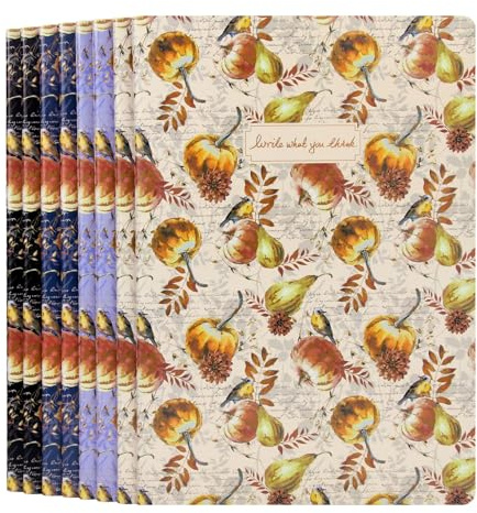 WETLOTE A4 Notizbuch 8er Set mit Fadenheftung, Leer, 48 Blatt (96 Seiten), 70g/m², Softcover Kürbis Motiv (4 Farben) - & Studienhefte für Schule Büro Lernen