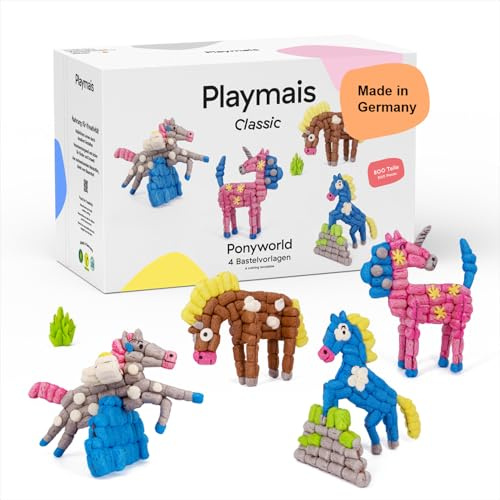 Playmais Classic Ponyworld | 800 Teile | Bastelset | natürliches Spielzeug | inkl. Schwämmchen, Bastelmesser, 4 Motiv-Vorlagen | vegan, verantwortungsvoll & sicher | ab 5 Jahren