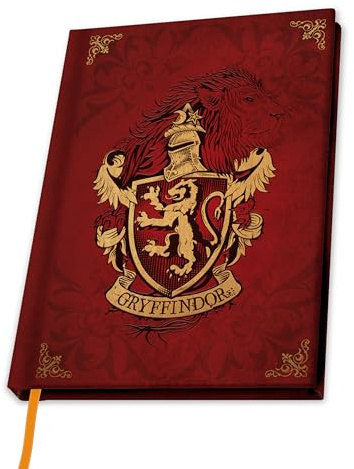ABYSTYLE Harry Potter Notizbuch, A5, Gryffindor, offizielles Produkt, 120 Seiten, A5-Format, fester Einband, Design Hauswappen