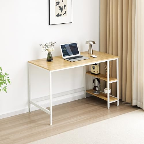 Garvishk Garvis Schreibtisch 120x60 cm (mit 2 Ablagefächern) – Gaming Tisch mit Regal – MDF Computertisch für Homeoffice (Eiche)