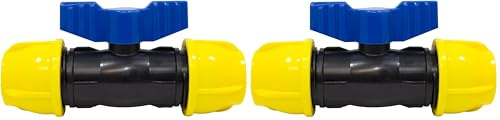 S&M 738012 – Llave de Esfera con Bocas Iguales de Ø 25 mm | Rácor de Polietileno de Color Amarillo y Negro | Enlace con válvula de Apertura y Cierre para tuberías de riego de 25 mm, Apto Alta presión