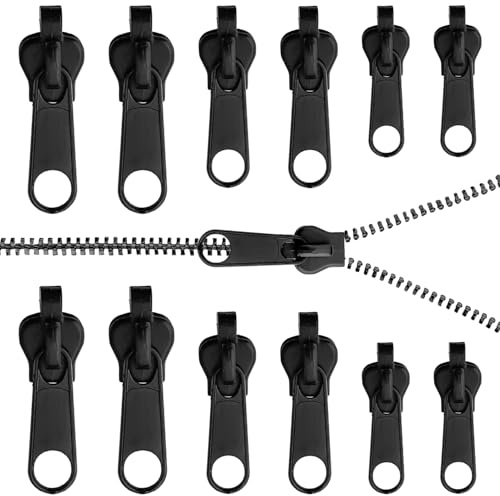 12 PCS Zipper Repair Kit Zip Puller Replacement Set 3 Sizes, Replacement Zipper Pulls Zipper Repair Kit for Backpacks Jackets Jeans (Black)