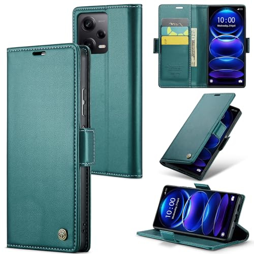 Rerzoiro Cover per Xiaomi Redmi Note 12 Pro 5G Custodia Portafoglio [Blocco RFID] Premium Pelle PU Wallet Case Flip Libro con Porta Carte Slot Supporto Flip Case per Redmi Note 12 Pro 5G, Blu-verde