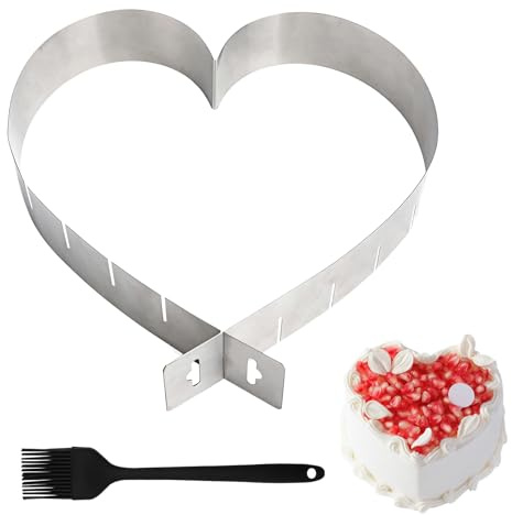 SLIAXINT Backform Herz mit Silikon-Backpinsel, Edelstahl Herzform Backform | 14/16/19/21/24/27cm Verstellbar Kuchenform Herz Backen Herzbackform Groß Tortenring Herzform Ohne Boden