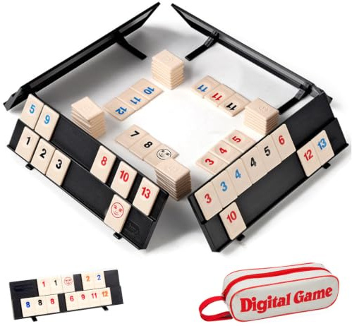 Rummy Juego De Mesa, Juego de Rummy, 108 Azulejos de Melamina, 4 Soportes, Funda Portátil de Bolsa, Juego de Mesa clásico Mini Rummy Cup, Juego De Mesa De Estrategia, Juego de Mesa para Adultos, Niños