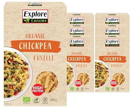 Explore Cuisine Organic Chickpea Fusilli: Gluten Free Pasta High in Protein and Fibre, Perfect for Vegan Diets, Lower in Carbs than Regular Pasta (6 x 250g)