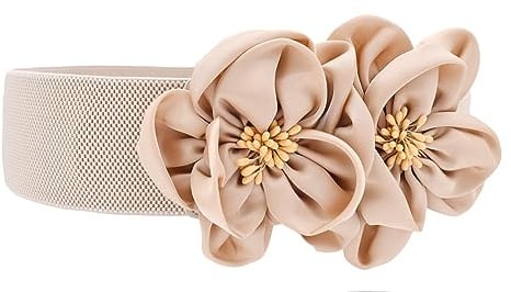 TeeYee Damen Mädchen Große Blumen Schnalle Elastische Breite Gürtel apricot