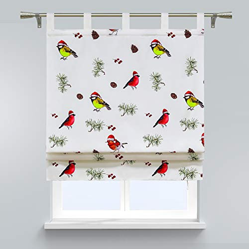 SCHOAL Raffrollo mit Schlaufen Blickdichtes Schlaufenrollo mit Weihnachtsdruck Mikrofaser Raffgardine für Kleinfenster HxB 140x80 cm Vogel
