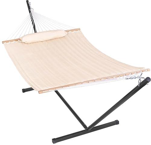 Lazy Daze Hängematten-Ständer aus Stahl, mit gesteppter Stoff-Hängematte, 3 m 12 FT Natur