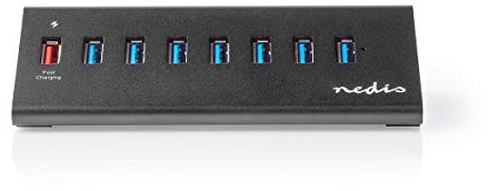 Nedis USB 3.0 Hub, 7x USB 3.0 Ports + 1x QC3.0 Fast Charging Port, High-Speed Data Transfer Up to 5Gbps, Aluminium Housing, LED Activity Light, Mains or USB Powered