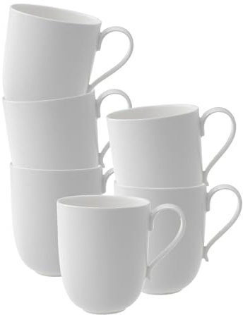 Villeroy & Boch New Cottage Basic Latte Macchiato-Becher 6er Set, 480 ml, Höhe: 11 cm, Henkelbecher aus Premium Porzellan, Weiß