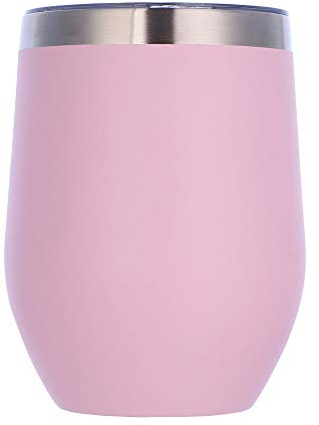 Gteller 12 oz Stainless Steel Wine Tumbler Stemless Glasses with Lid, Double Wall Insulated Travel Mug Perfect for Wine, Coffee, Drinks, Champagne, Cocktails (Pink)