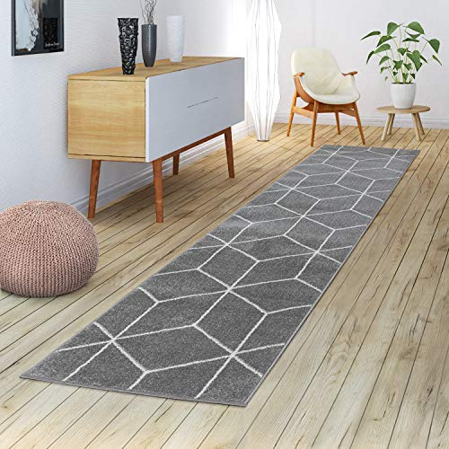 TT Home Wohnzimmer-Teppich, Kurzflor Skandinavischer Stil Rauten-Muster, In Grau, Größe:160x220 cm