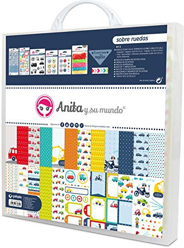 Anita & Seine Welt auf Rädern Set Koffer Scrapbooking (Papier, Aufkleber, Embleme, Epoxy, Stempel, Aufkleber), Papier, mehrfarbig, 30,5 x 30,5 cm