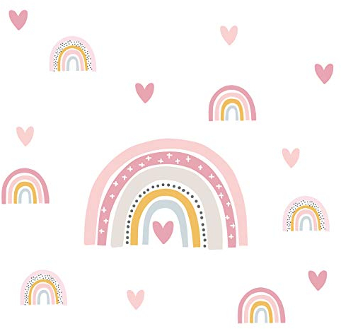 Little Deco Wandtattoo viele Regenbögen mit Herzen I Wandbild 134 x 84 cm (BxH) I Aufkleber Sticker Mädchen Wandsticker Herzchen Kinderzimmer Deko Babyzimmer DL539-12