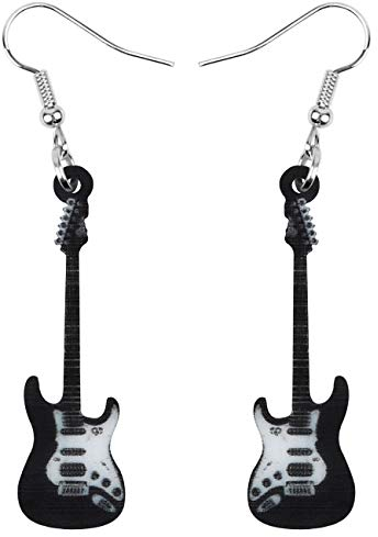 DUOWEI Acryl niedliche Musik Bass E-Gitarre Ohrringe Charms Instrument Tropfen baumeln Schmuck Geschenke für Frauen Teenager Mädchen (Schwarz)