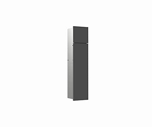 Emco Asis Pure Unterputz-WC-Modul, Badezimmerschrank als Klobürsten- und Toilettenpapierhalter mit extra Fach, Hochschrank mit Push to Open-Funktion und Anschlag rechts, grau matt