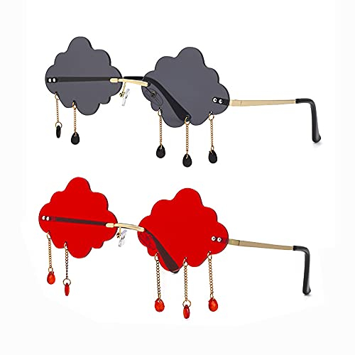 Lepidi 2 Stück Wolke Sonnenbrille,Randlose Bunte Sonnenbrille,Wolke Sonnenbrille Randlose, Regenwolke Brille, Randless Wolken Sonnenbrille Vintage,Wolke Form Candy Farbe Eyewear, Brillen Bunt