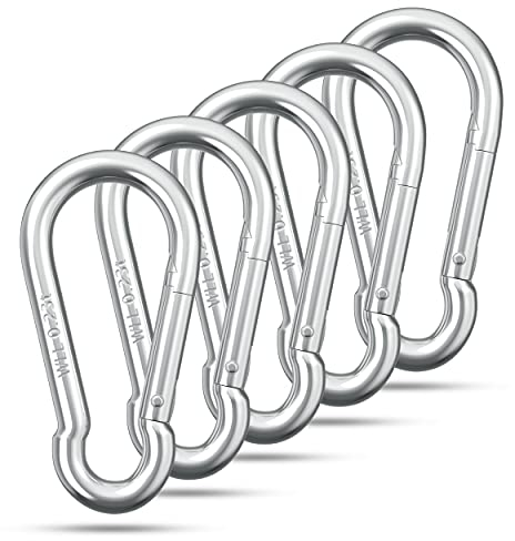 Karabiner 5 Stück | Stahl - 230 kg Tragkraft | Größe 80x8mm | Stahl | Feuerwehr-Karabinerhaken | Verzinkt | Sport, Transport (5 Stück - 80x8mm)