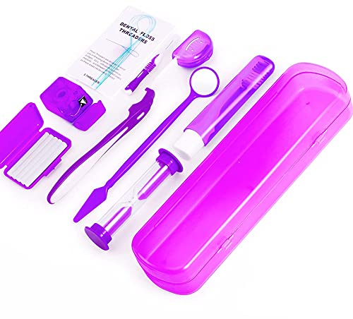 ZKSMNB Kit de soins orthodontiques, kit de nettoyage orthodontique portable, brosse dentaire, brosse interdentaire, brosse dentaire, brosse dentaire, cire dentaire, kit de voyage 8 pièces (violet)