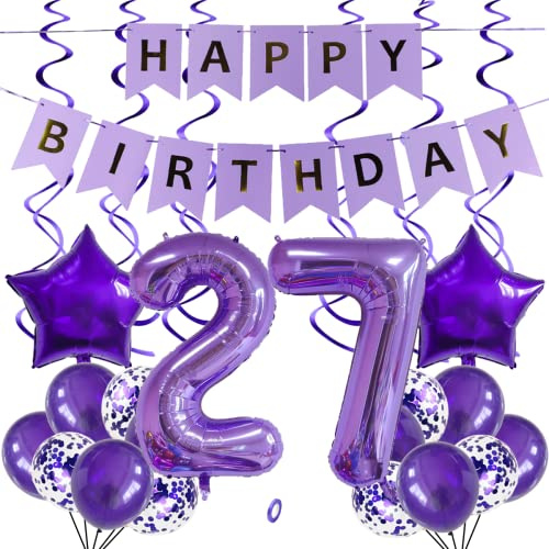 SNOWZAN Luftballons 27. 72. Geburtstag Dekoration Lila 32 Zoll Riesen Zahlen Ballons,Latex Folienballons 25 Stück