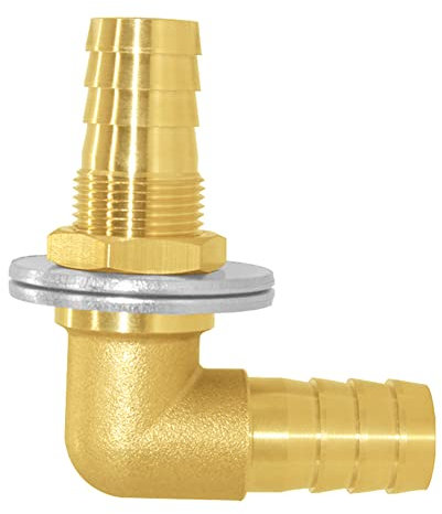 Joywayus 1/2''ID Hose Barb Thru-Bulk Head Hex 90 Degree L Right Angle Elbow Union Brass Fitting Water/Fuel/Air