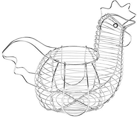 FBWSM Eierkorb mit Hühner-Design, verchromter Draht, Eierkorb mit Griffen, Bauernhausstil, verchromter Metalldraht, Küche, Hühnerform, Eieraufbewahrungskorb