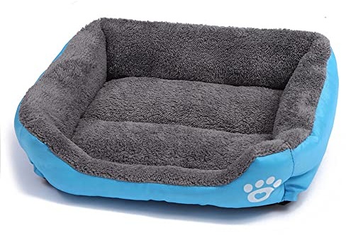 OUYUNKKA Hundebett Hundekissen (L, 66 x 50 cm) Viereckig Blau Hundesofa für Mittelgroße und Kleine Hunde und Katzen, Flauschig Weich Katzenbett Katzenkissen Hundebett für Französische Bulldogge